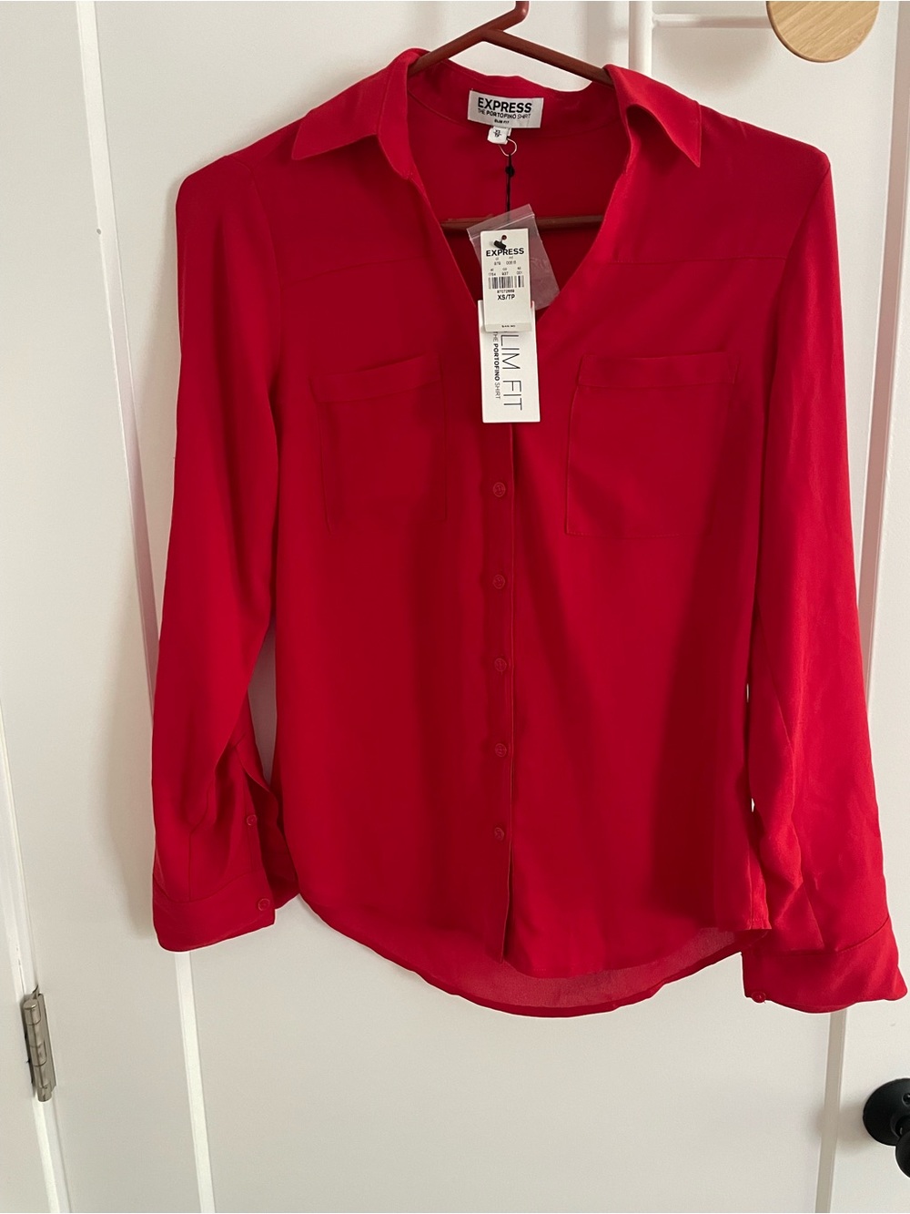 Express Women's Portofino Bright Red Slim Button-Down Shirt XS